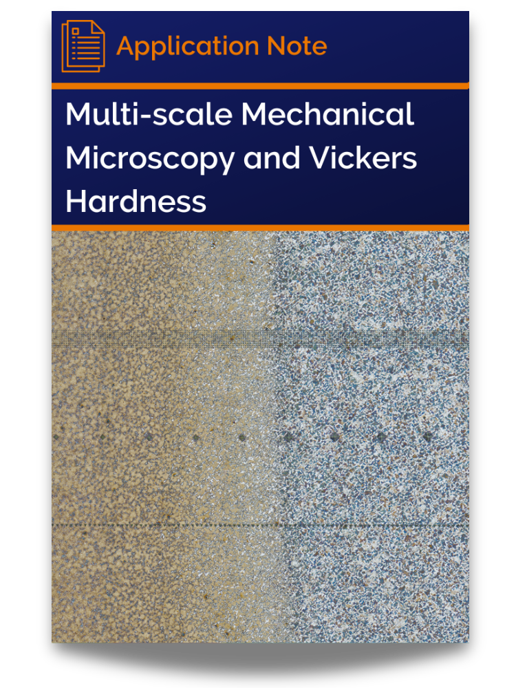 <p>Cover of application note: Multi-scale Mechanical Microscopy – Part 1 Correspondence with Vickers Hardness</p>