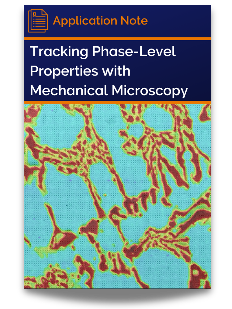 <p>Cover of application note: Tracking Phase-level Properties with Heat Treatments Using Mechanical Microscopy</p>