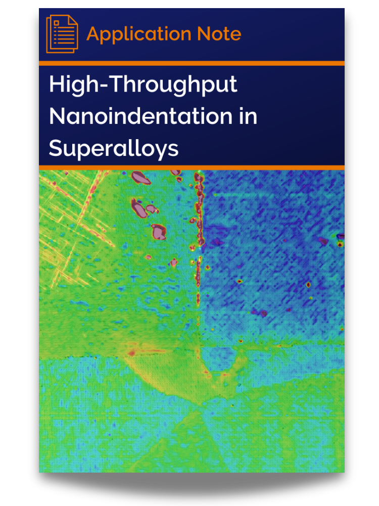 <p>Cover of application note: High-throughput Investigation of Superalloys Using Correlative Mechanical Microscopy</p>