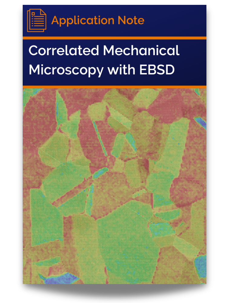 <p>Cover of application note: Correlated mechanical microscopy with EBSD for orientation-property relationships and anisotropy</p>