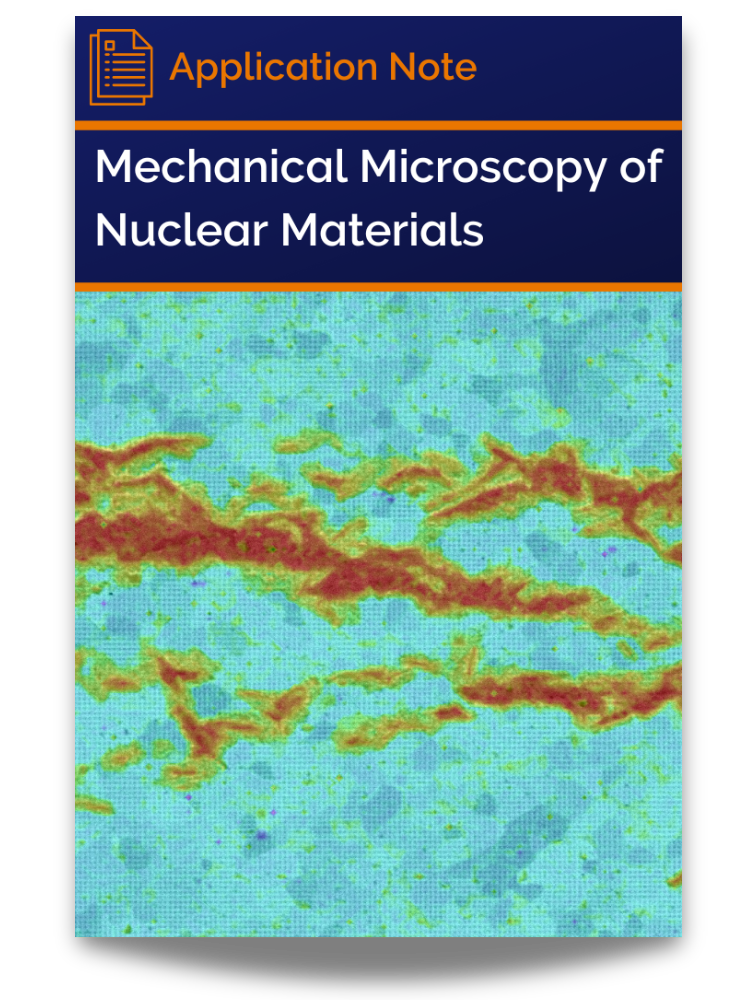 <p>Cover of application note: Mechanical Microscopy of Nuclear Materials - Hydrides in Zirconium Alloys</p>