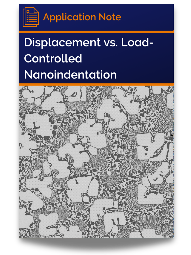 <p>Cover of application note: Influence of Displacement and Load Control on Nanoindentation Mapping Results</p>